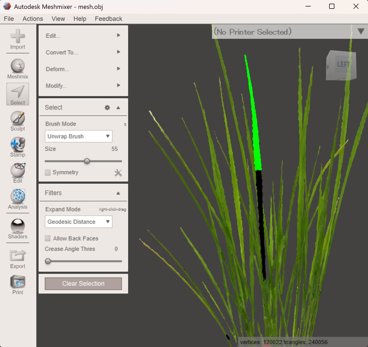 Unwrap Brushで測りたい部分を選択する
